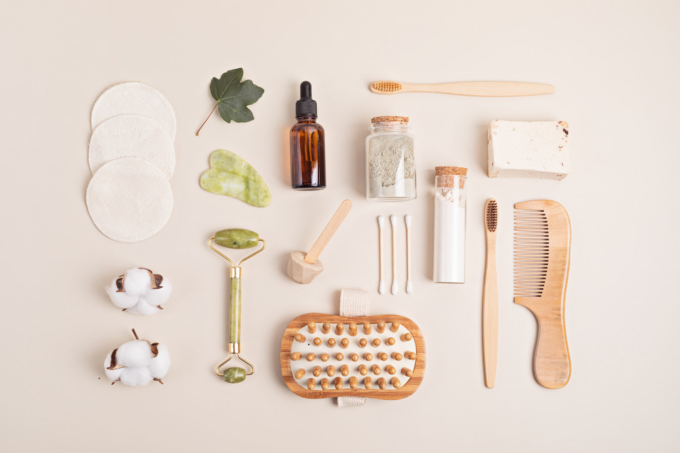 Set of Eco Friendly Selfcare Accessories Flatlay